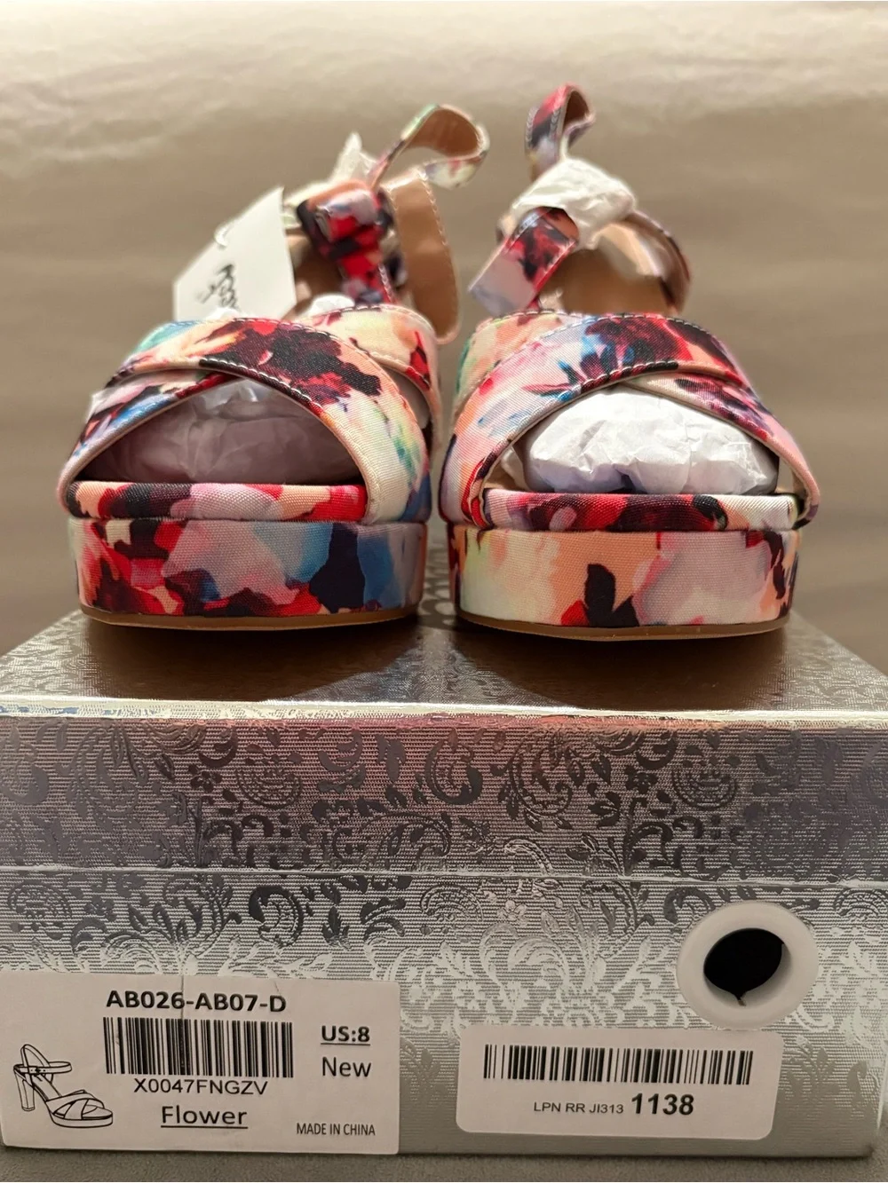 Abbleet Women’s Floral Multi-Color Platform Block Heel Sandals - US Size 8